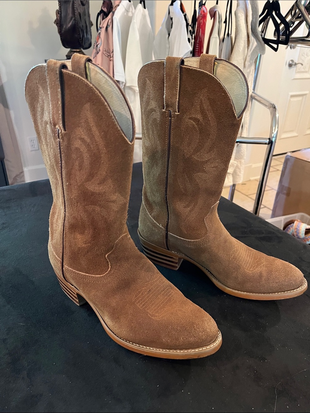 Men’s Durango Brown Suede Cowboy Boots with Stacked Heel